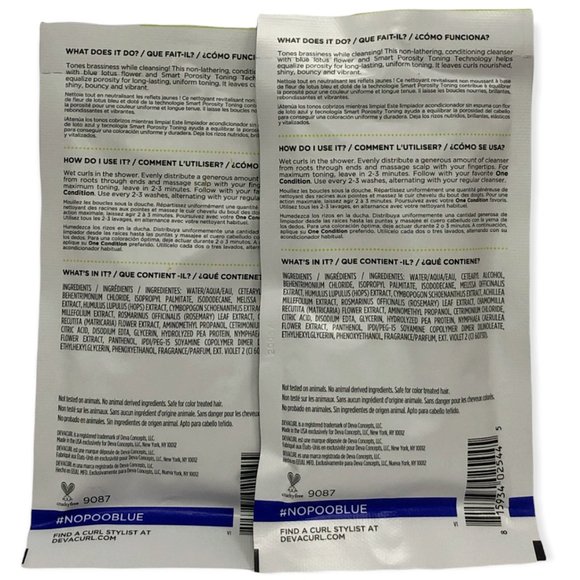 Deva Curl No-Poo Blue Anti Brass Curl Cleanser Shampoo (1oz/30mL) NEW; LOT OF 2 - Picture 2 of 2